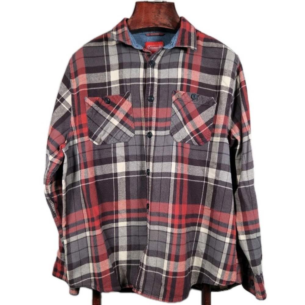 Coleman Brown/Red Plaid‎ Flannel Long Sleeve Button Up Shirt Men's Sz XXL